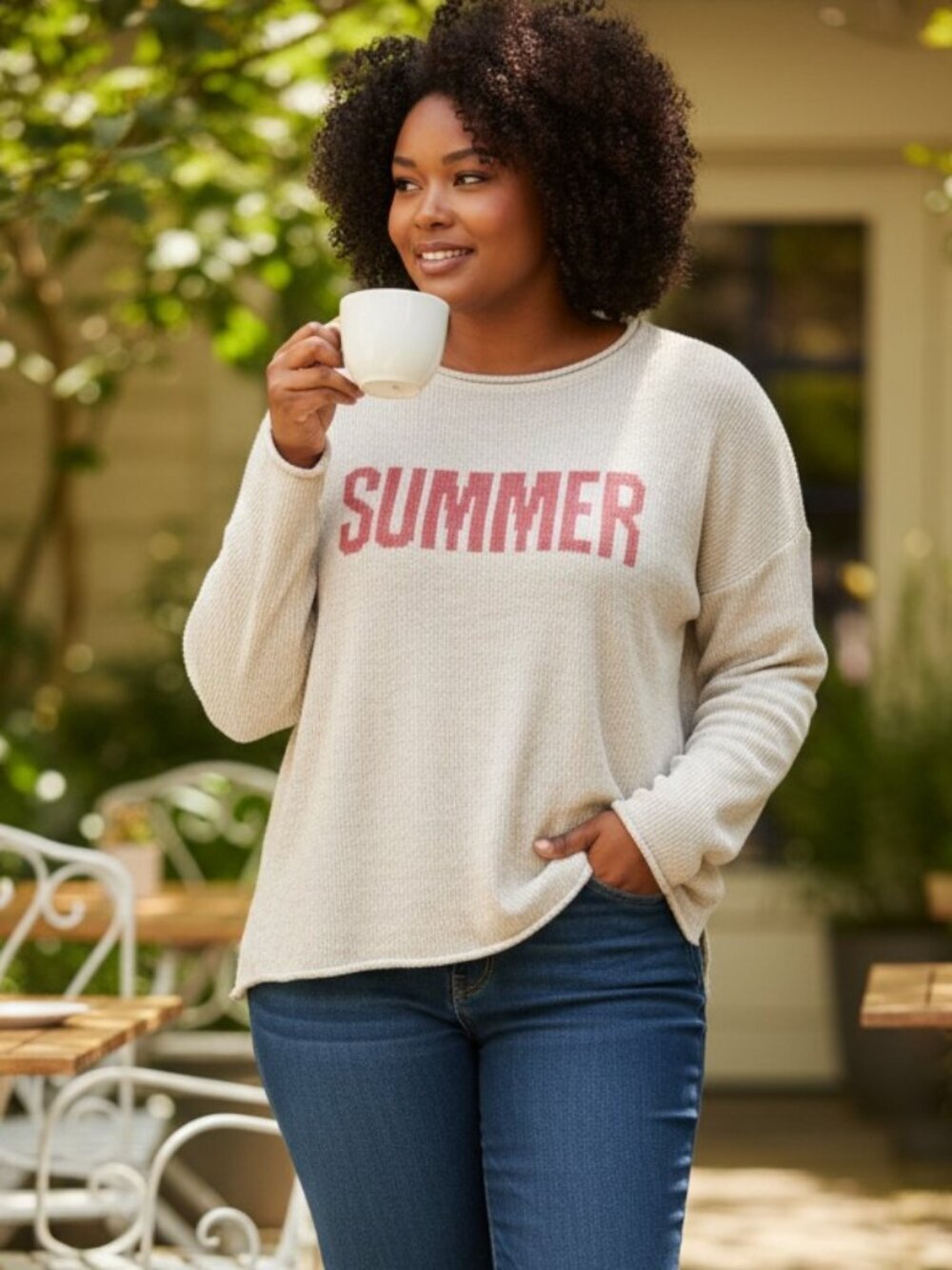 Marled Reunited Clothing Summer Graphic Knit Sweater Lightweight Pullover 1X